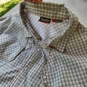 HOWLER BROS SHIRT MENS XL VENTED BEIGE TAN PEARL SNAP LONG SLEEVE WESTERN PLAID